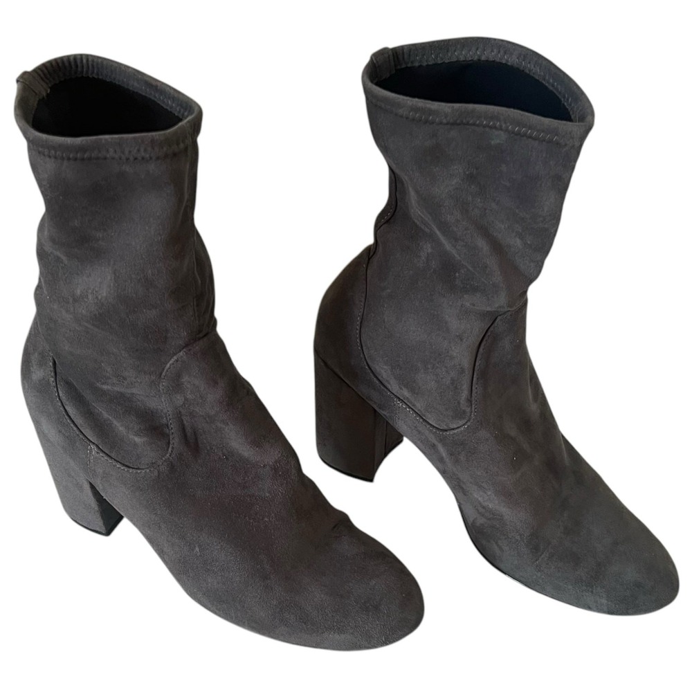 Halogen Gray Faux Suede Sock Ankle Boots Block Heel Round Toe Womens 9.5M